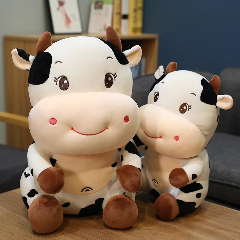 Cute Smiling Milk Cow Stuffed Farm Animal 1 pc 25~55cm Sitting Plush Toy Children Christmas Birthday Gift Dropshipping ShopOnlyDeal