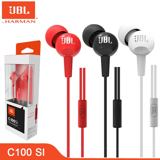 JBL 100% Original C100SI 3.5mm Wired Bass Stereo HD Earphones For Android IOS Mobile Phones Earbuds With Mic C100SIU Headphones ShopOnlyDeal