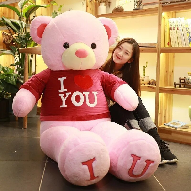 Giant Plush Toy 100cm Teddy Bear T-Shirt Soft Stuffed Animals Pillow Dolls Grilfriend Kids Wife Birthday Valentines Day Decor ShopOnlyDeal