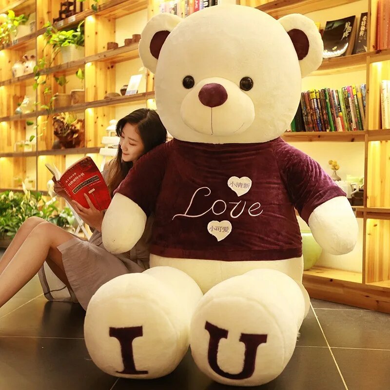 Giant Plush Toy 100cm Teddy Bear T-Shirt Soft Stuffed Animals Pillow Dolls Grilfriend Kids Wife Birthday Valentines Day Decor ShopOnlyDeal