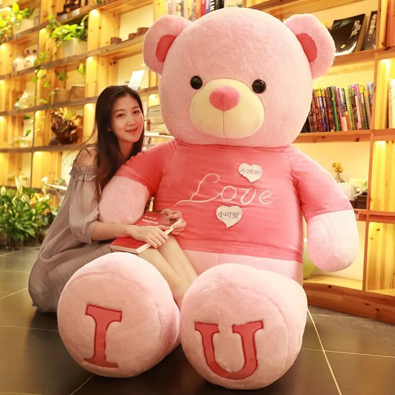 Giant Plush Toy 100cm Teddy Bear T-Shirt Soft Stuffed Animals Pillow Dolls Grilfriend Kids Wife Birthday Valentines Day Decor ShopOnlyDeal