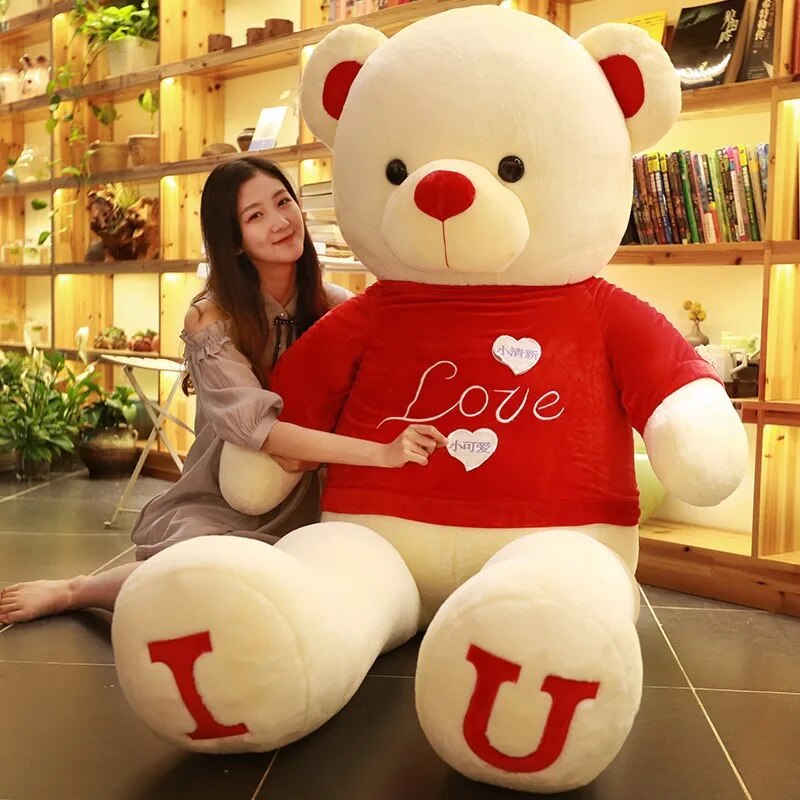 Giant Plush Toy 100cm Teddy Bear T-Shirt Soft Stuffed Animals Pillow Dolls Grilfriend Kids Wife Birthday Valentines Day Decor ShopOnlyDeal