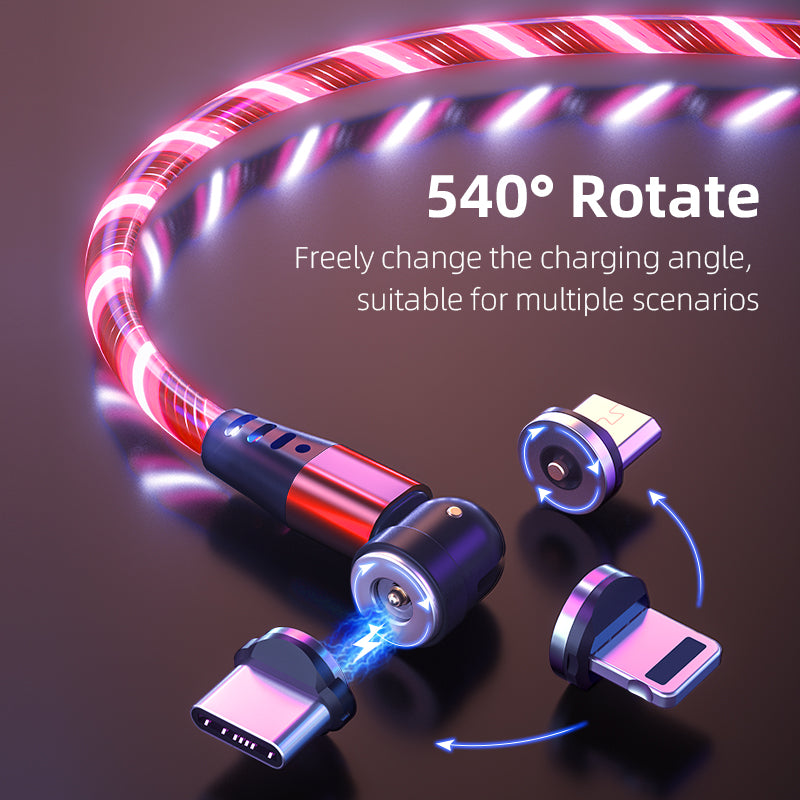 540 Rotate Luminous Magnetic Cable 3A Fast Charging Mobile Phone Charge Cable For LED Micro USB Type C For I Phone Cable ShopOnlyDeal