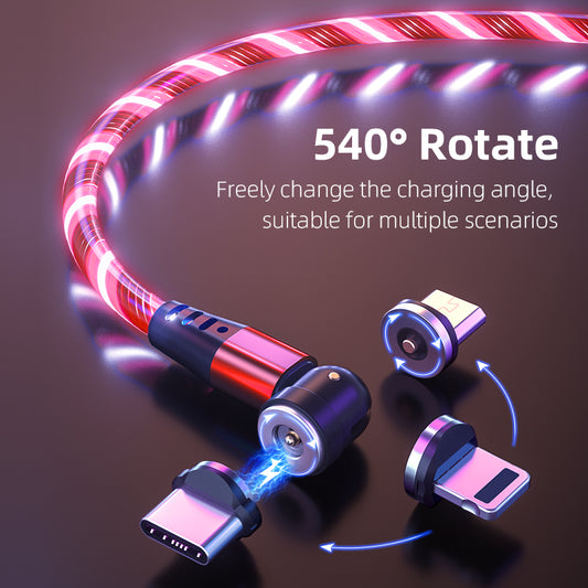 540 Rotate Luminous Magnetic Cable 3A Fast Charging Mobile Phone Charge Cable For LED Micro USB Type C For I Phone Cable ShopOnlyDeal