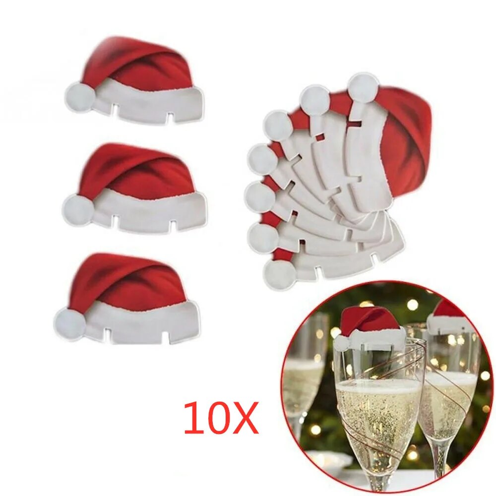 Christmas Cup Card Santa Hat Wine Glass Decor 10PCS Ornaments Navidad Noel New Year Gift Christmas Decorations ShopOnlyDeal