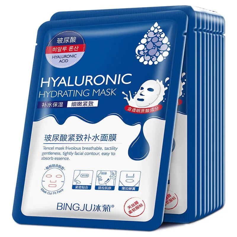 Facial Mask 10pcs Hyaluronic Acid Hydrating Facial Mask Sheet Masks for Face Hydrating Shrinking Pores Moisturizing Face Masks Skin Care ShopOnlyDeal