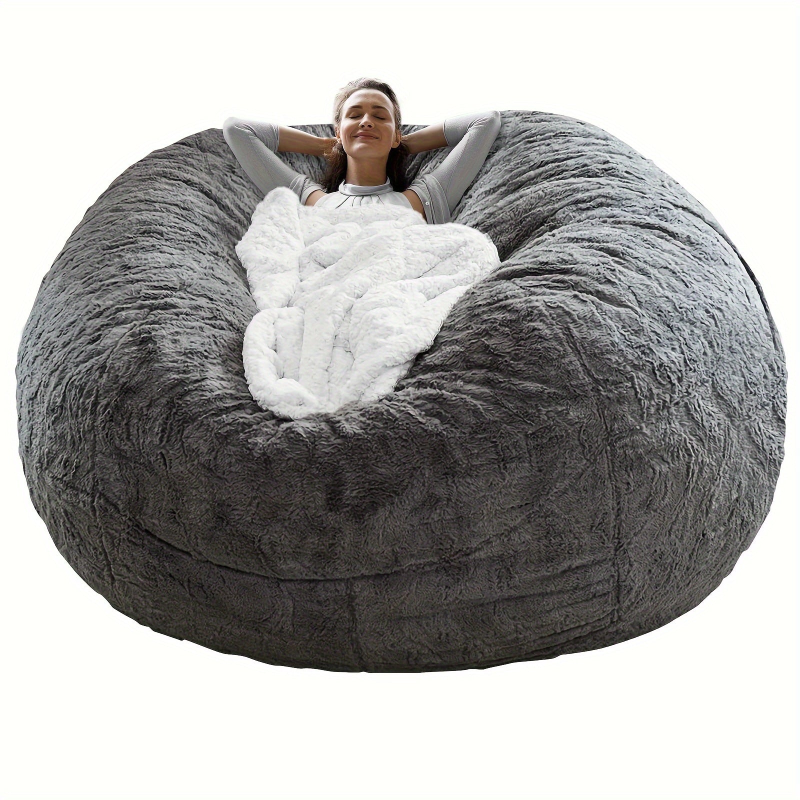 Big Round Bean Bag Chair Cover (only Cover, No Filling), Soft Fluffy Pv Fur Sofa Cover Living Room Furniture Protector, Sofa Bed Cover For Office Home Decor (cover Only, No Filler) - Temu ShopOnlyDeal
