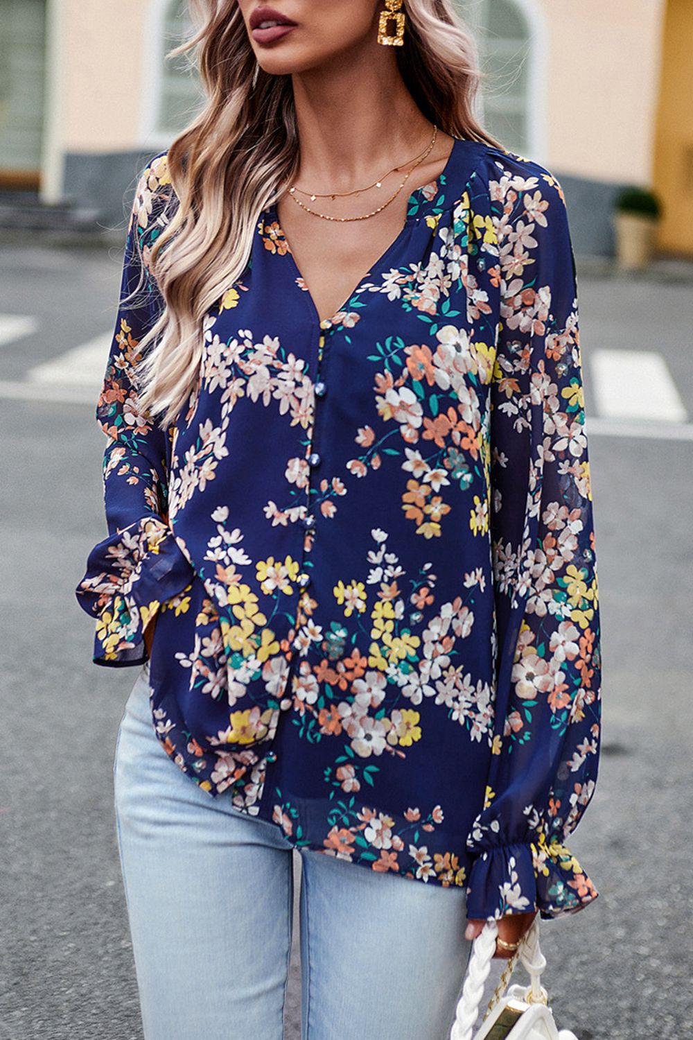 Floral Print Flounce Sleeve Blouse Trendsi