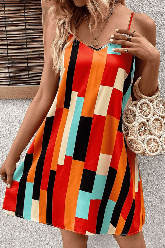 Printed V-Neck Spaghetti Straps Mini Dress Trendsi