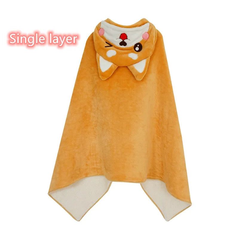 Shiba Inu Flannel 140/170cm Cartoon Dog  Plush Cloak Lovely Animal Blanket Flannel Fabric Shawl Warm Winter Gift for Baby Girl Xmas Toys ShopOnlyDeal