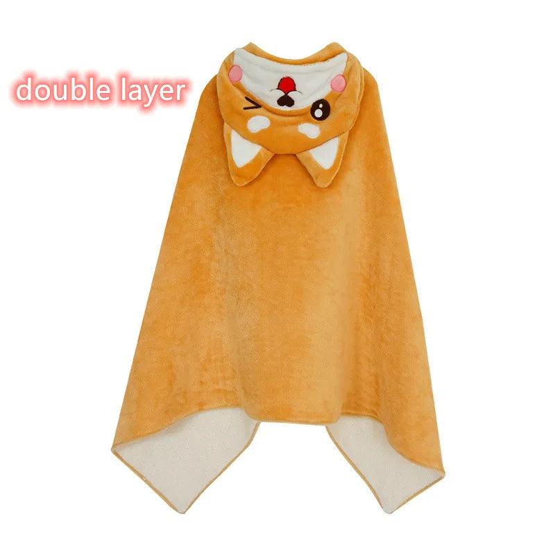 Shiba Inu Flannel 140/170cm Cartoon Dog  Plush Cloak Lovely Animal Blanket Flannel Fabric Shawl Warm Winter Gift for Baby Girl Xmas Toys ShopOnlyDeal