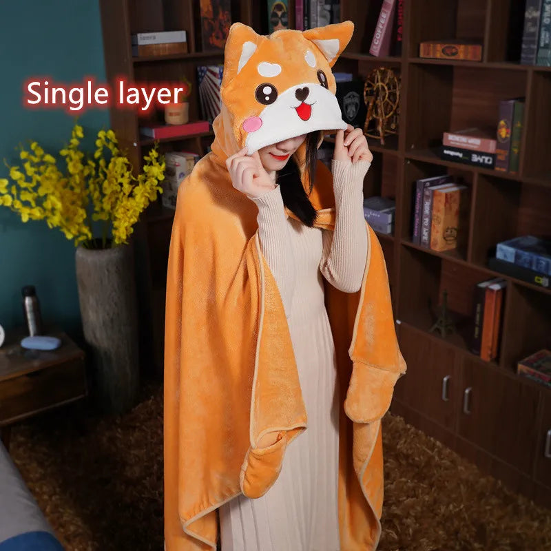 Shiba Inu Flannel 140/170cm Cartoon Dog  Plush Cloak Lovely Animal Blanket Flannel Fabric Shawl Warm Winter Gift for Baby Girl Xmas Toys ShopOnlyDeal