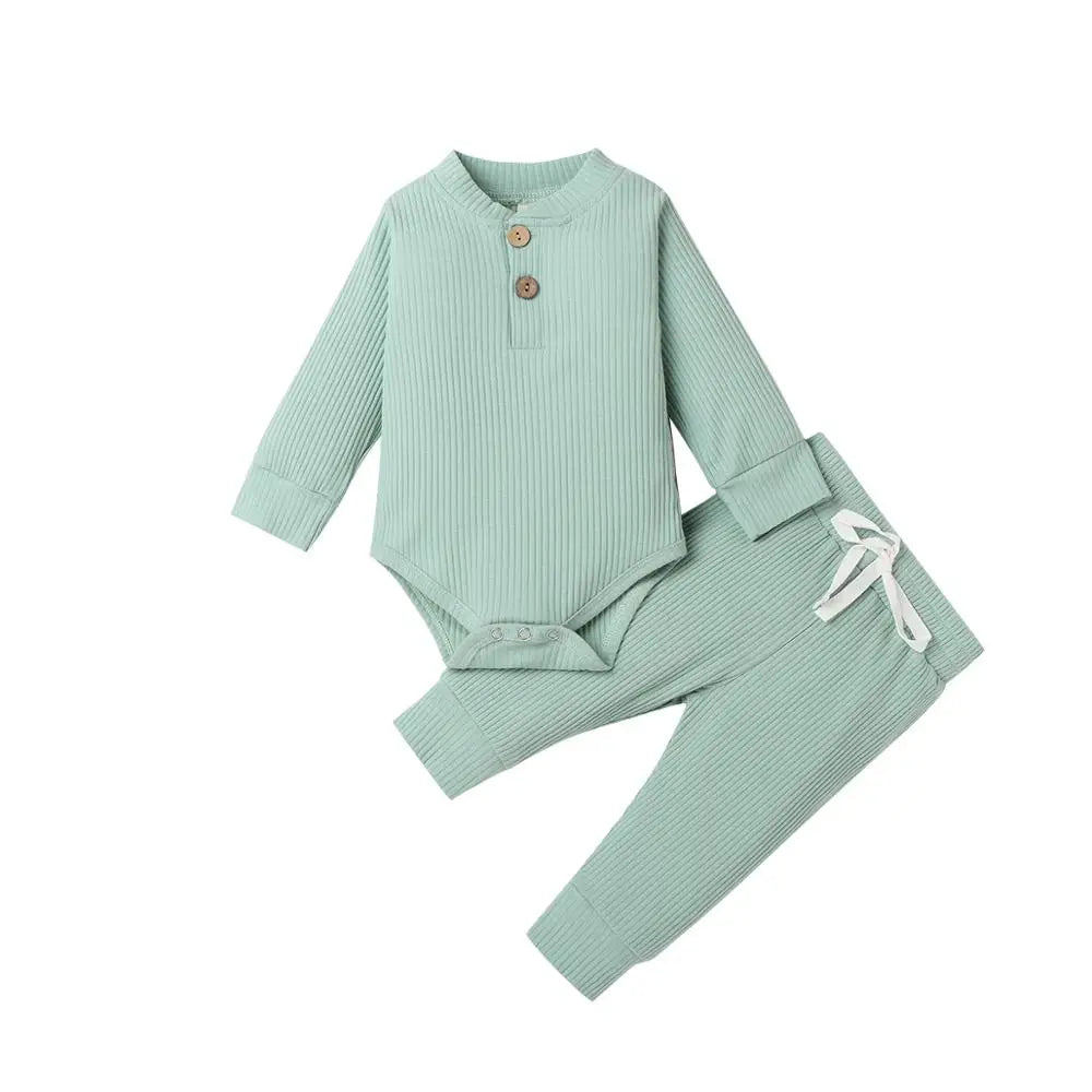 16 Colors Baby Solid Knit Sets Newborn Infant Girls Boys Fall Winter Long Sleeve Romper + Elastic Pants Toddler Outfit 0-24M ShopOnlyDeal