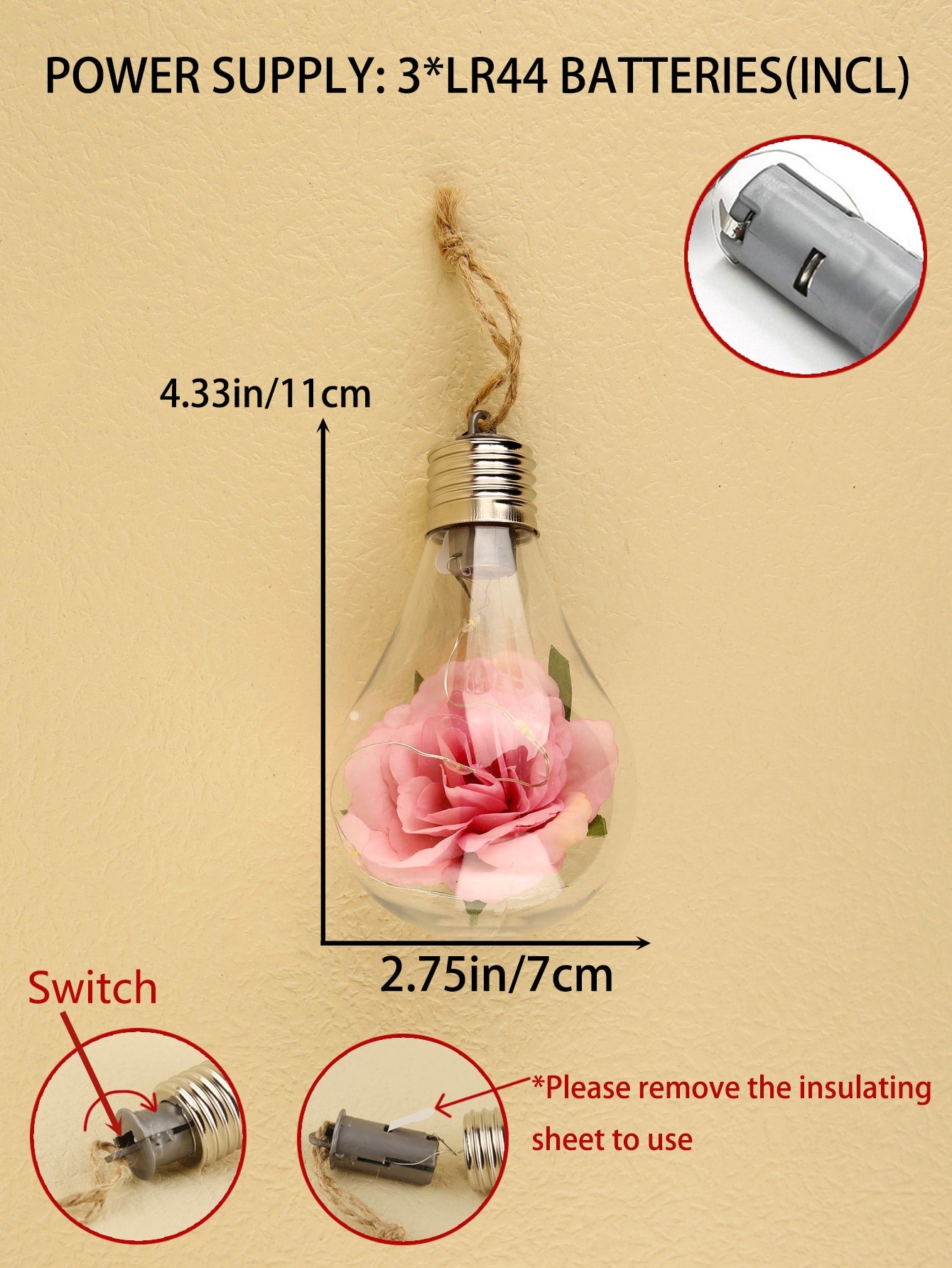 Flower Bulb Valentine's Day Decoration Detail Decor Bulb Light 1pc ShopOnlyDeal