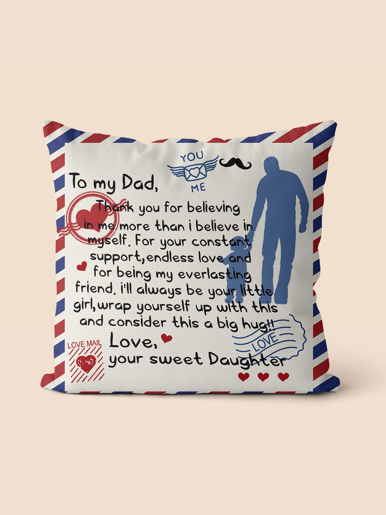 Father's Day Pillow Case Figure & Slogan Graphic Cushion Cover Without Filler Uptrends