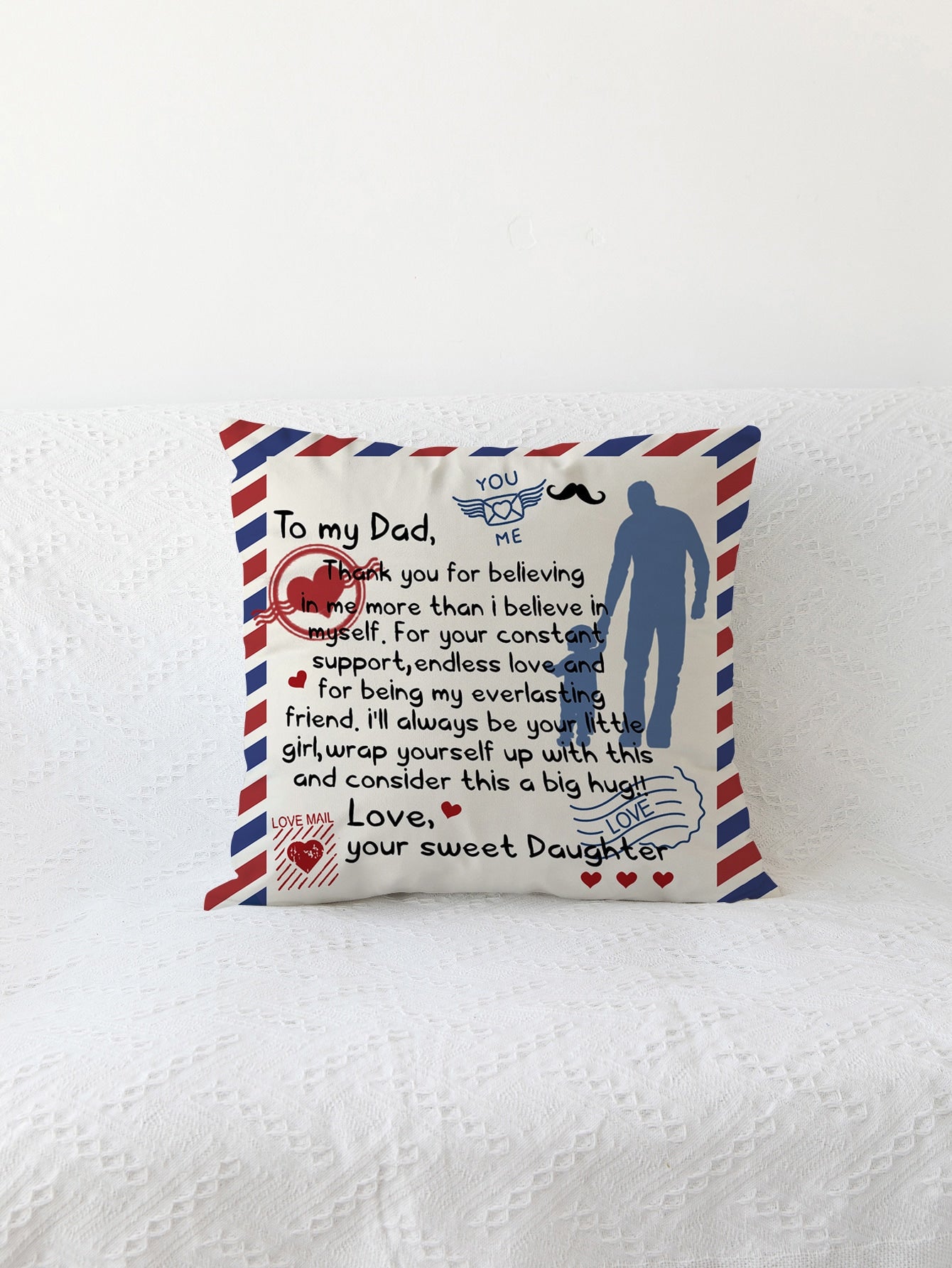 Father's Day Pillow Case Figure & Slogan Graphic Cushion Cover Without Filler Uptrends