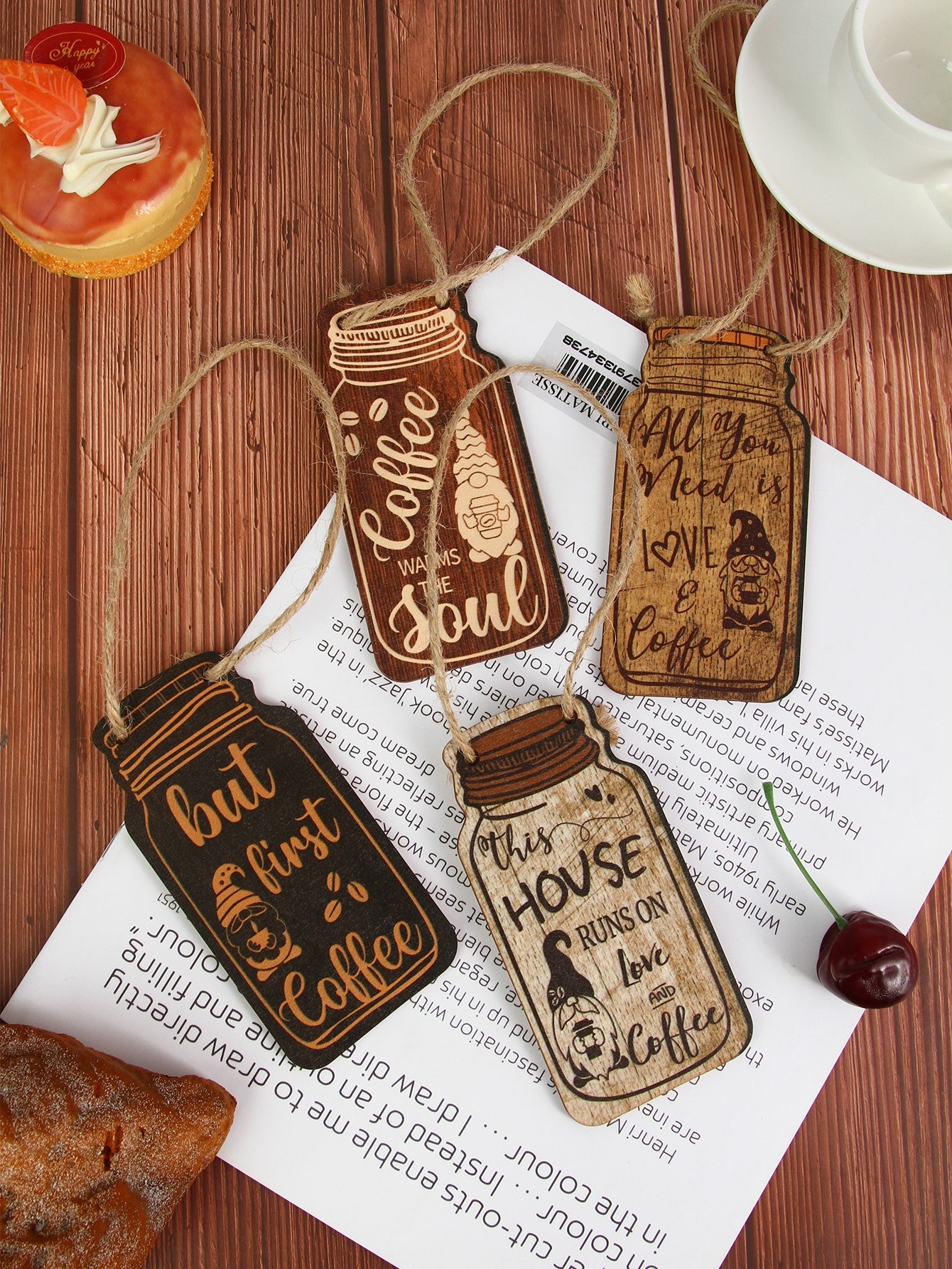 Coffee Hanging Signs 4pcs Gnome & Letter Graphic Wooden Wall Hanging ShopOnlyDeal