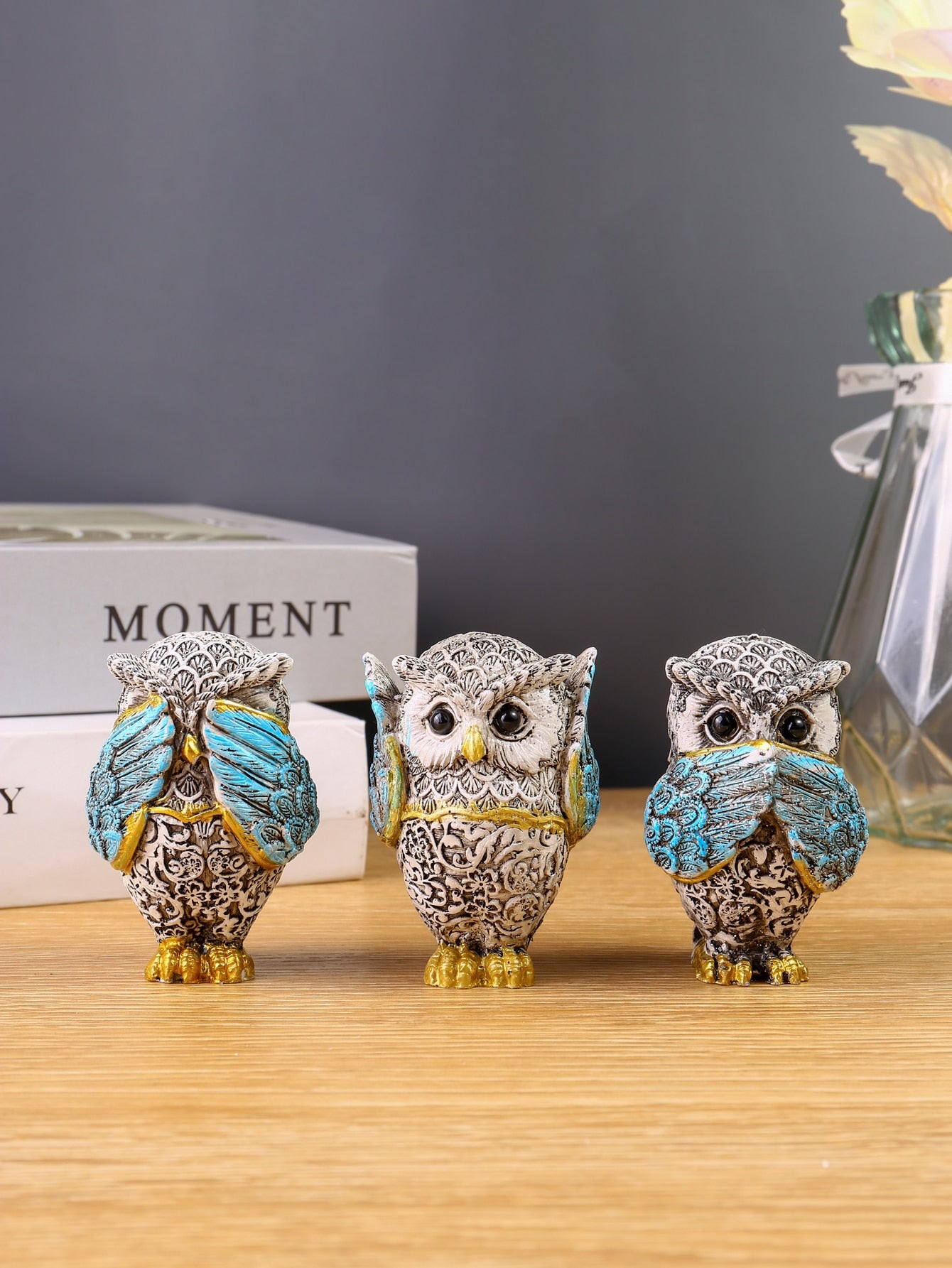 Owl See No Evil, Hear No Evil, Speak No Evil 3 pcs Polyresin Creative Ornament, Owl Design Decoration Craft, For Home, Office ShopOnlyDeal