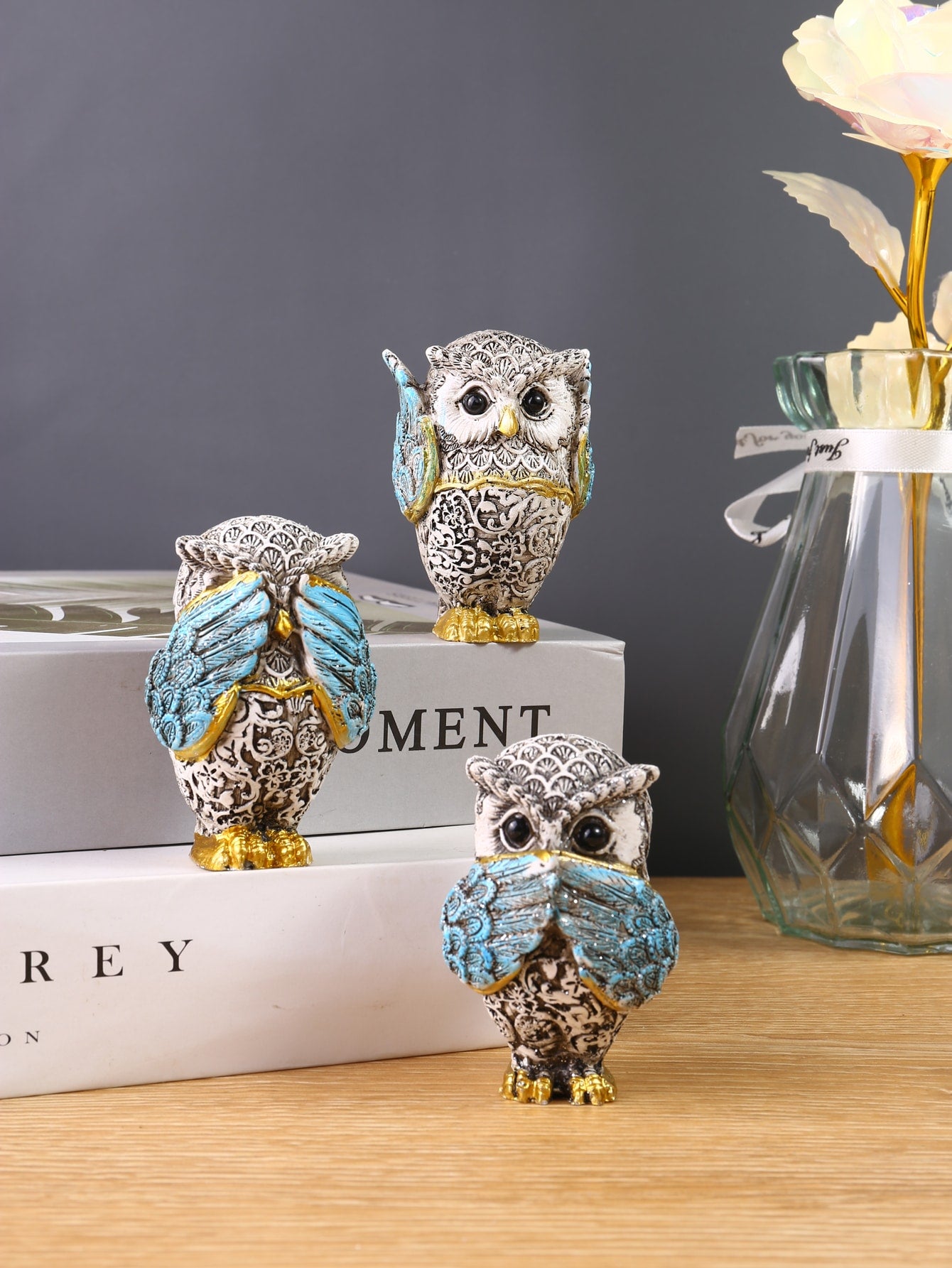 Owl See No Evil, Hear No Evil, Speak No Evil 3 pcs Polyresin Creative Ornament, Owl Design Decoration Craft, For Home, Office ShopOnlyDeal