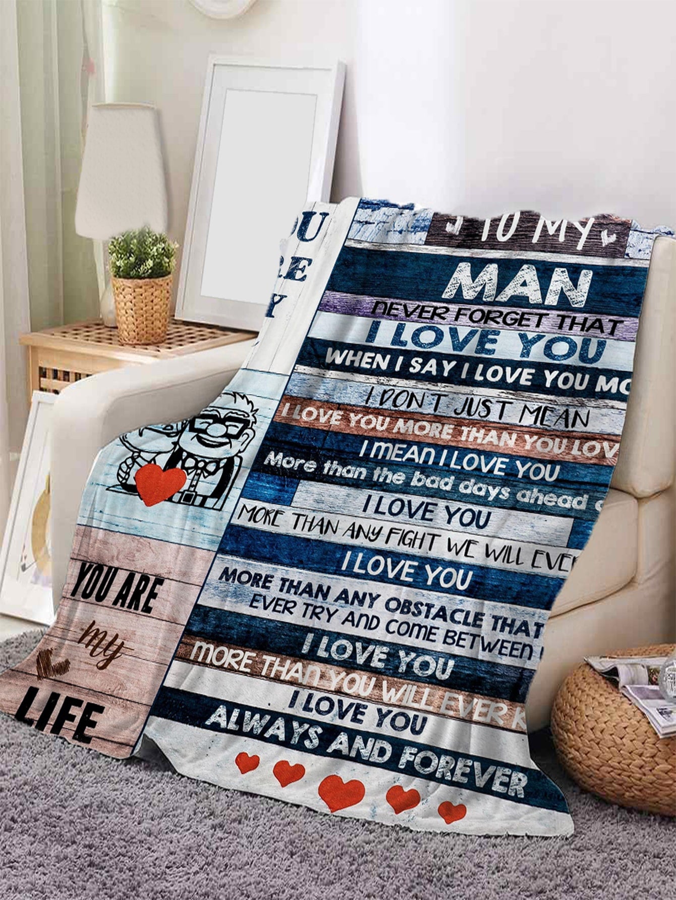 To My Man 1pc Figure & Slogan Graphic Blanket, Polyester Fabric Soft & Warm Bedding For For Bed Sofa ShopOnlyDeal