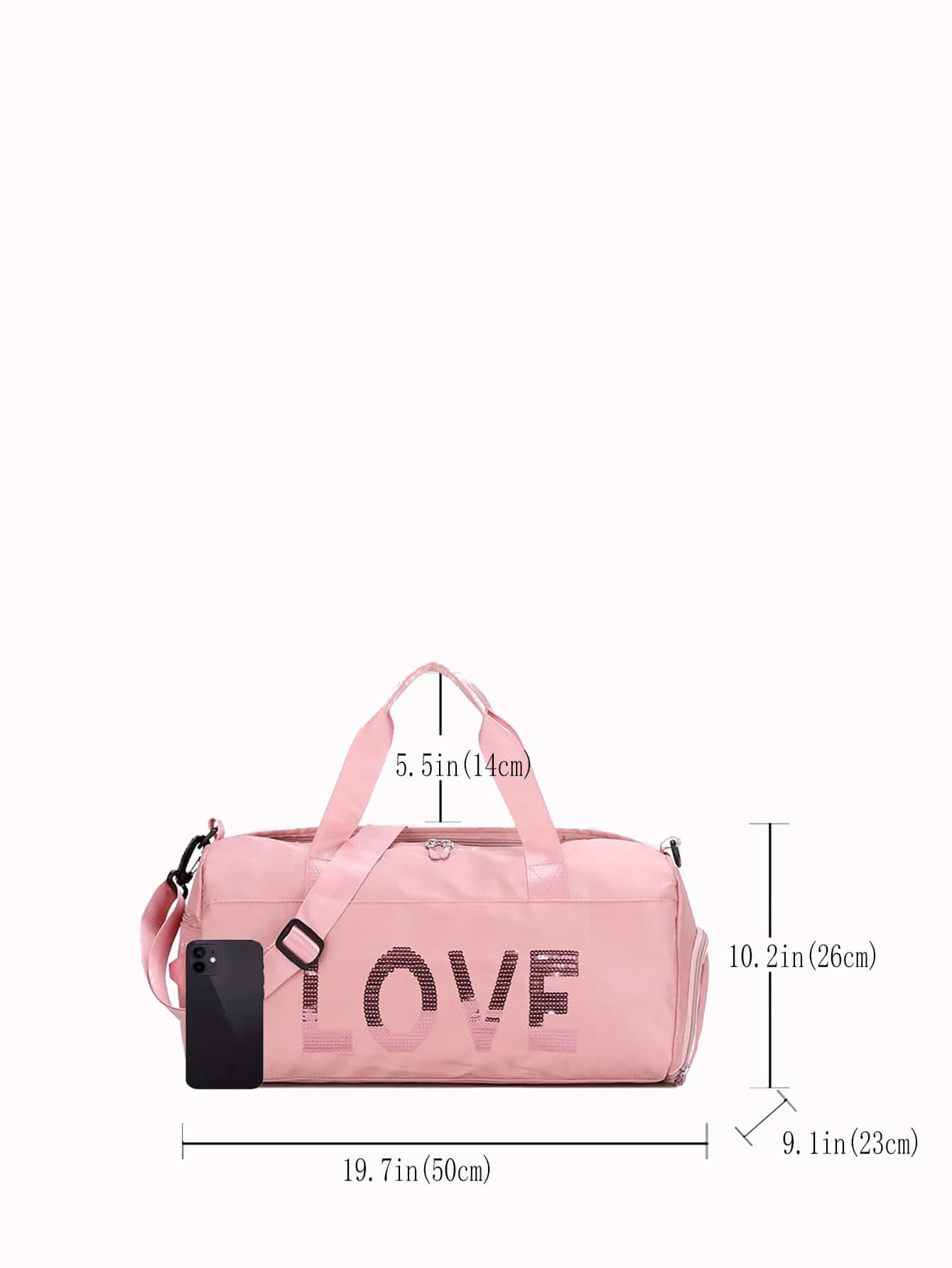 Pink Duffle Bag Love Sports Sequin Letter Decor Duffel Bag ShopOnlyDeal