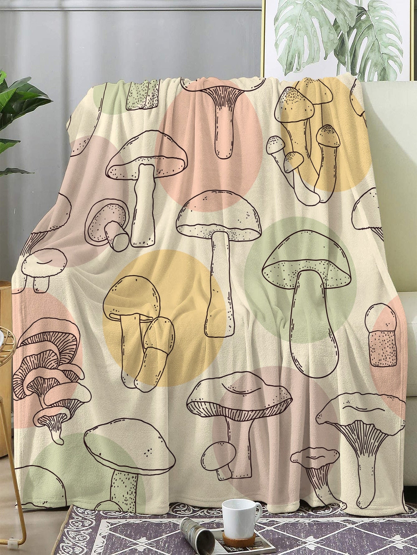 Mushroom Pattern Blanket - Home Decoration - Perfect for Living Room, Bedroom, and Nursery ShopOnlyDeal