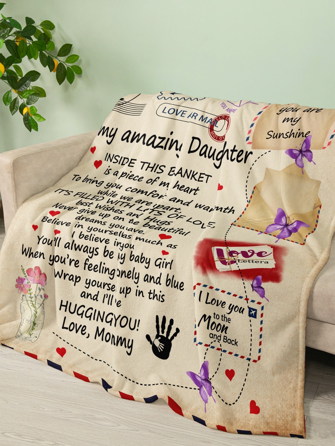 To my Daughter Message Print Blanket, Flannel Towel Quilt, To My Daughter Blanket From Mom & Dad, Flannel Throw Blanket ShopOnlyDeal