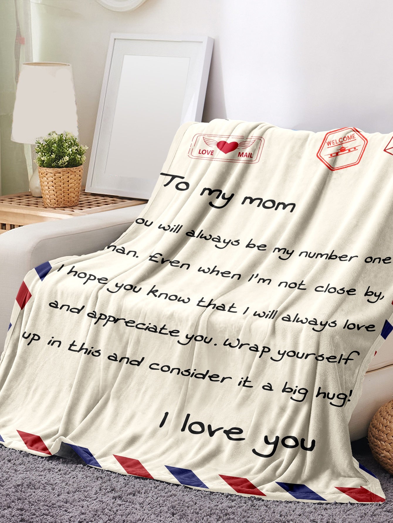 To My Mom 1pc Letter Graphic Blanket, Modern Fabric To My Mom Letter Graphic Bed Blanket For Home ShopOnlyDeal