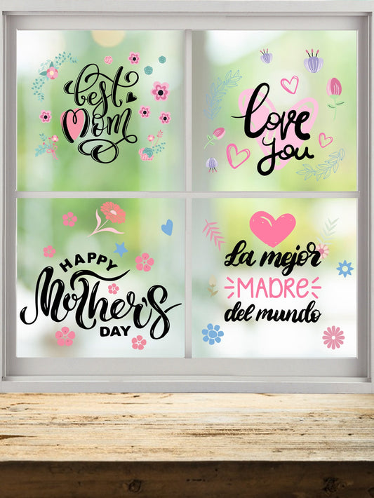 Mother's Day Decorative Film,4pcs/set, Modern Slogan Graphic Window Sticker For Mother's Day ShopOnlyDeal