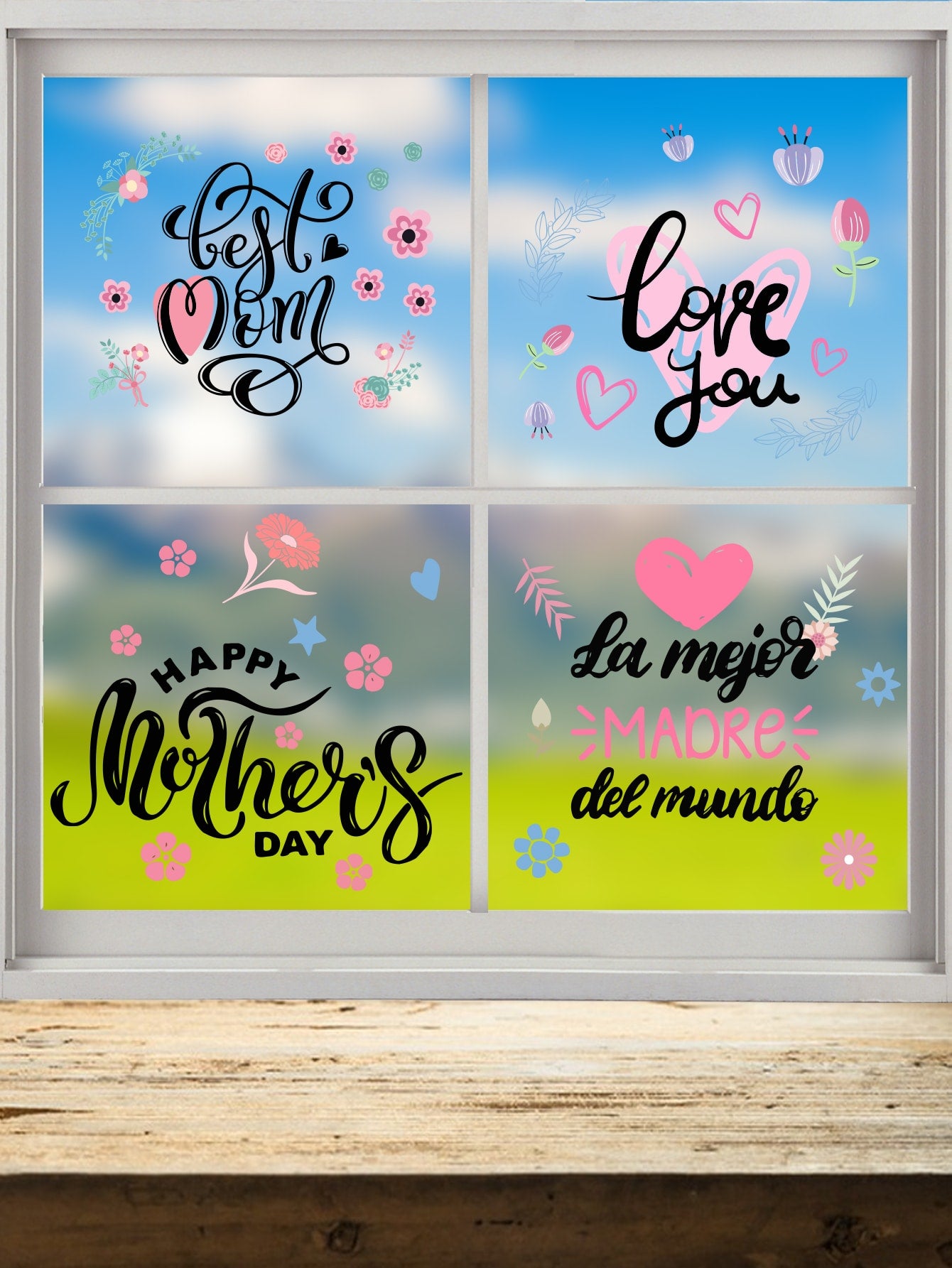 Mother's Day Decorative Film,4pcs/set, Modern Slogan Graphic Window Sticker For Mother's Day ShopOnlyDeal