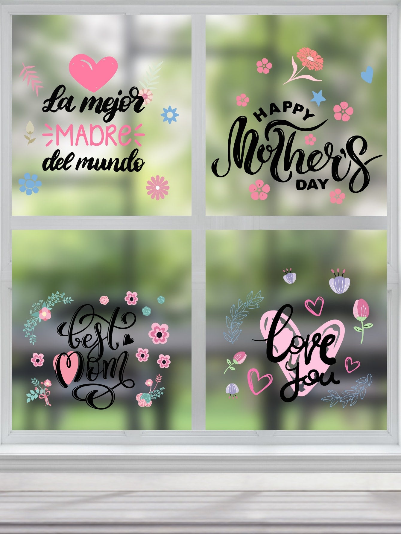 Mother's Day Decorative Film,4pcs/set, Modern Slogan Graphic Window Sticker For Mother's Day ShopOnlyDeal