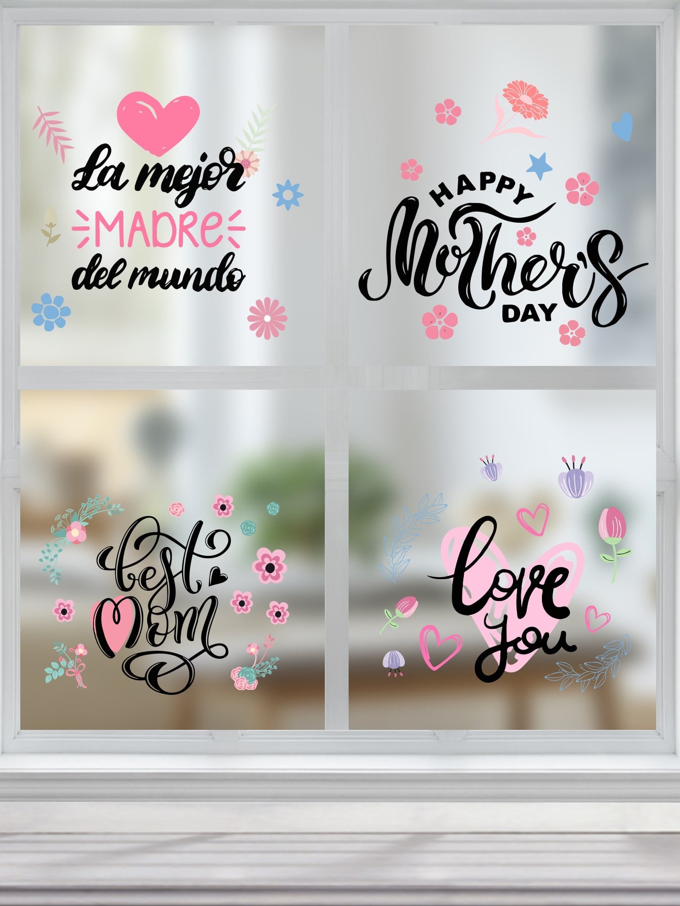 Mother's Day Decorative Film,4pcs/set, Modern Slogan Graphic Window Sticker For Mother's Day ShopOnlyDeal