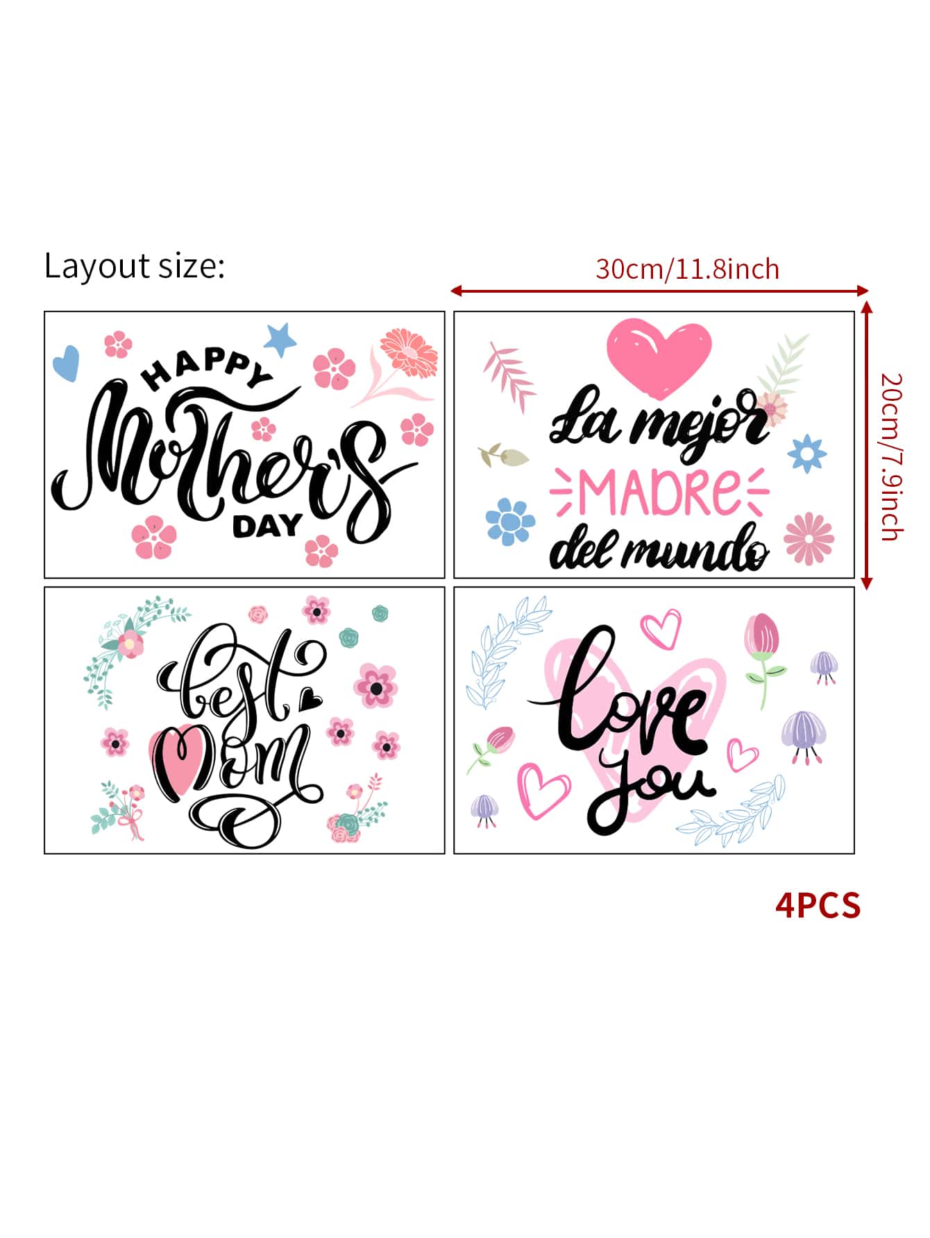 Mother's Day Decorative Film,4pcs/set, Modern Slogan Graphic Window Sticker For Mother's Day ShopOnlyDeal