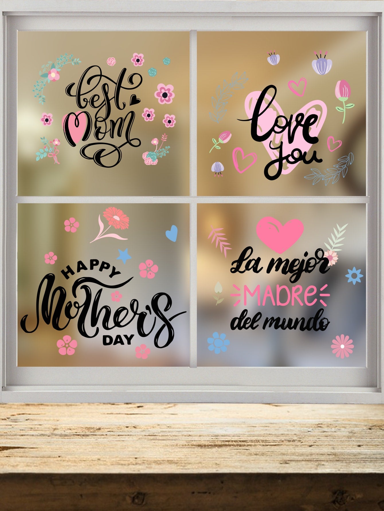 Mother's Day Decorative Film,4pcs/set, Modern Slogan Graphic Window Sticker For Mother's Day ShopOnlyDeal