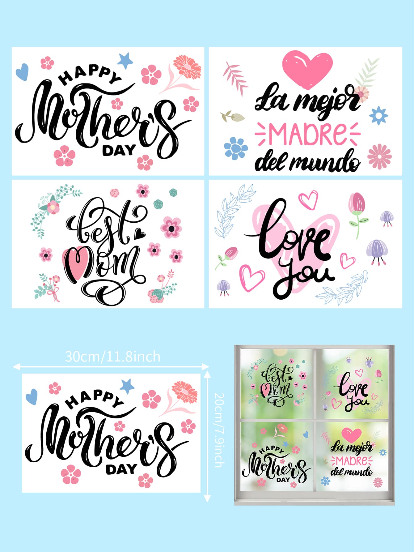 Mother's Day Decorative Film,4pcs/set, Modern Slogan Graphic Window Sticker For Mother's Day ShopOnlyDeal