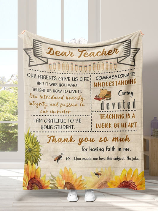Embrace the Joy of Teaching with our Teachers Day Blanket - A Stunning Floral and Slogan Graphic Blanket, Made with Creative Fabric to Celebrate Educators Everywhere! ShopOnlyDeal