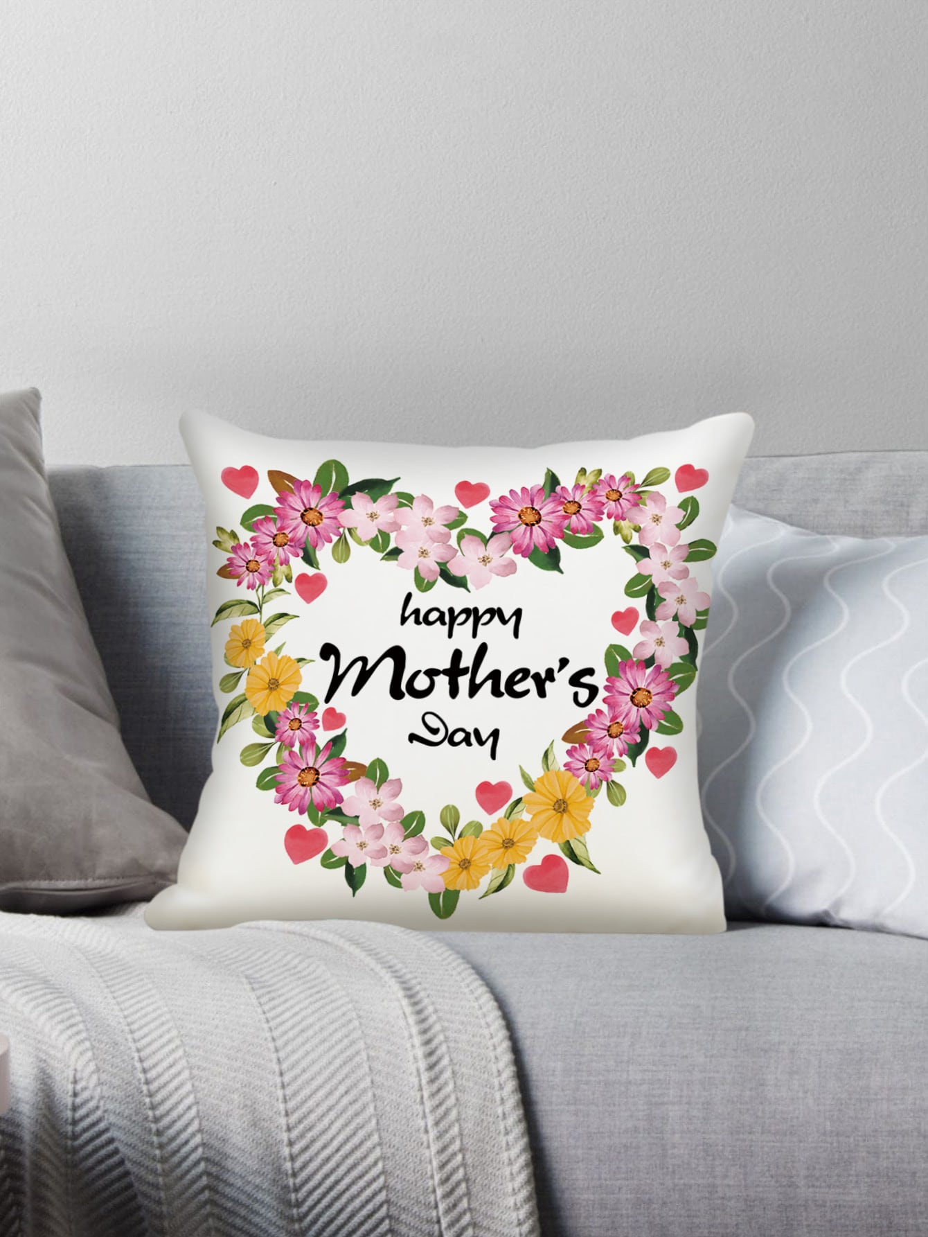 Mother's Day Flower Pattern Decorative Throw Pillow Case, Modern Flannelette Cushion Cover For Living Room, Home Decor, Mother's Day ShopOnlyDeal