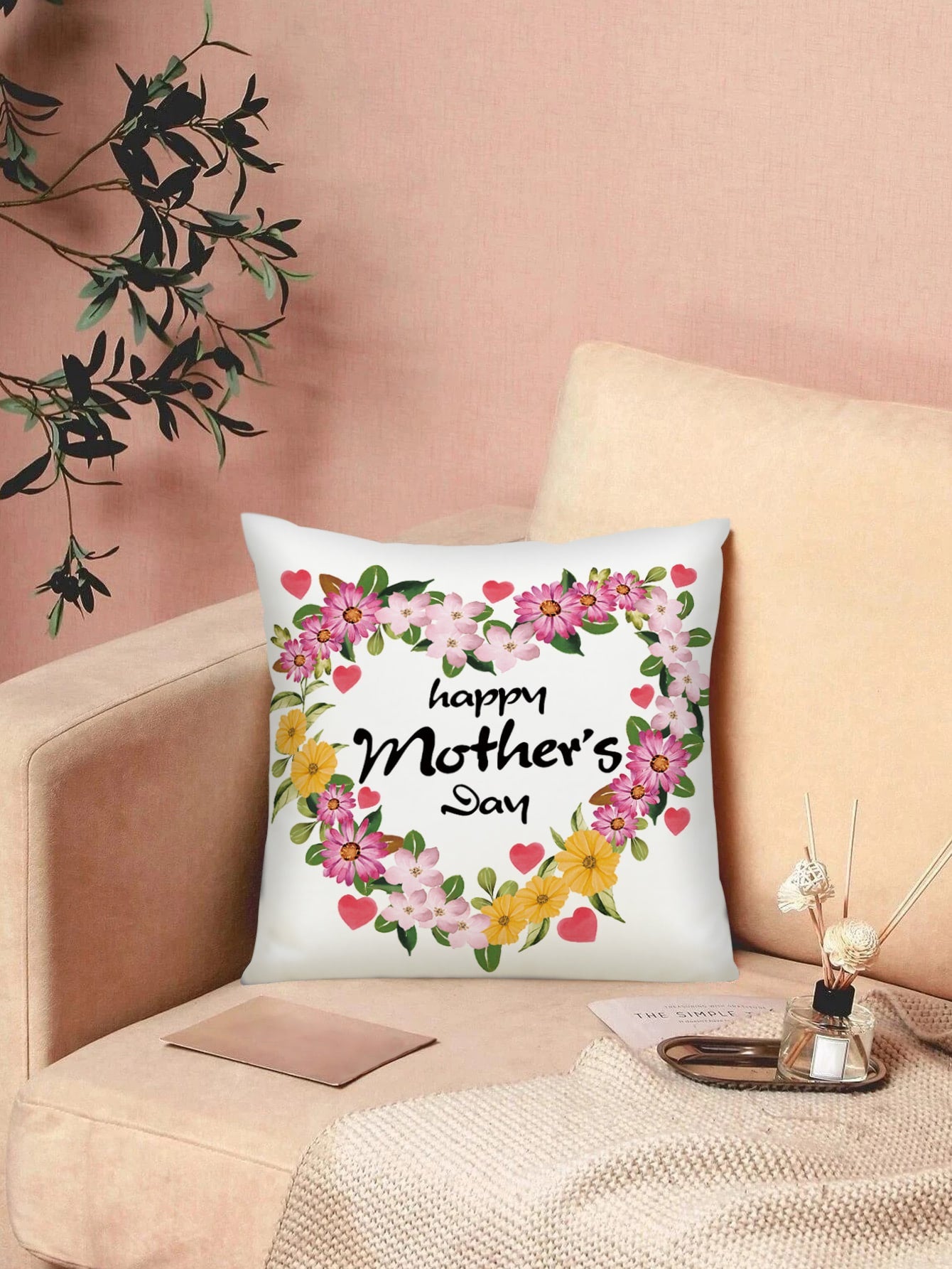 Mother's Day Flower Pattern Decorative Throw Pillow Case, Modern Flannelette Cushion Cover For Living Room, Home Decor, Mother's Day ShopOnlyDeal