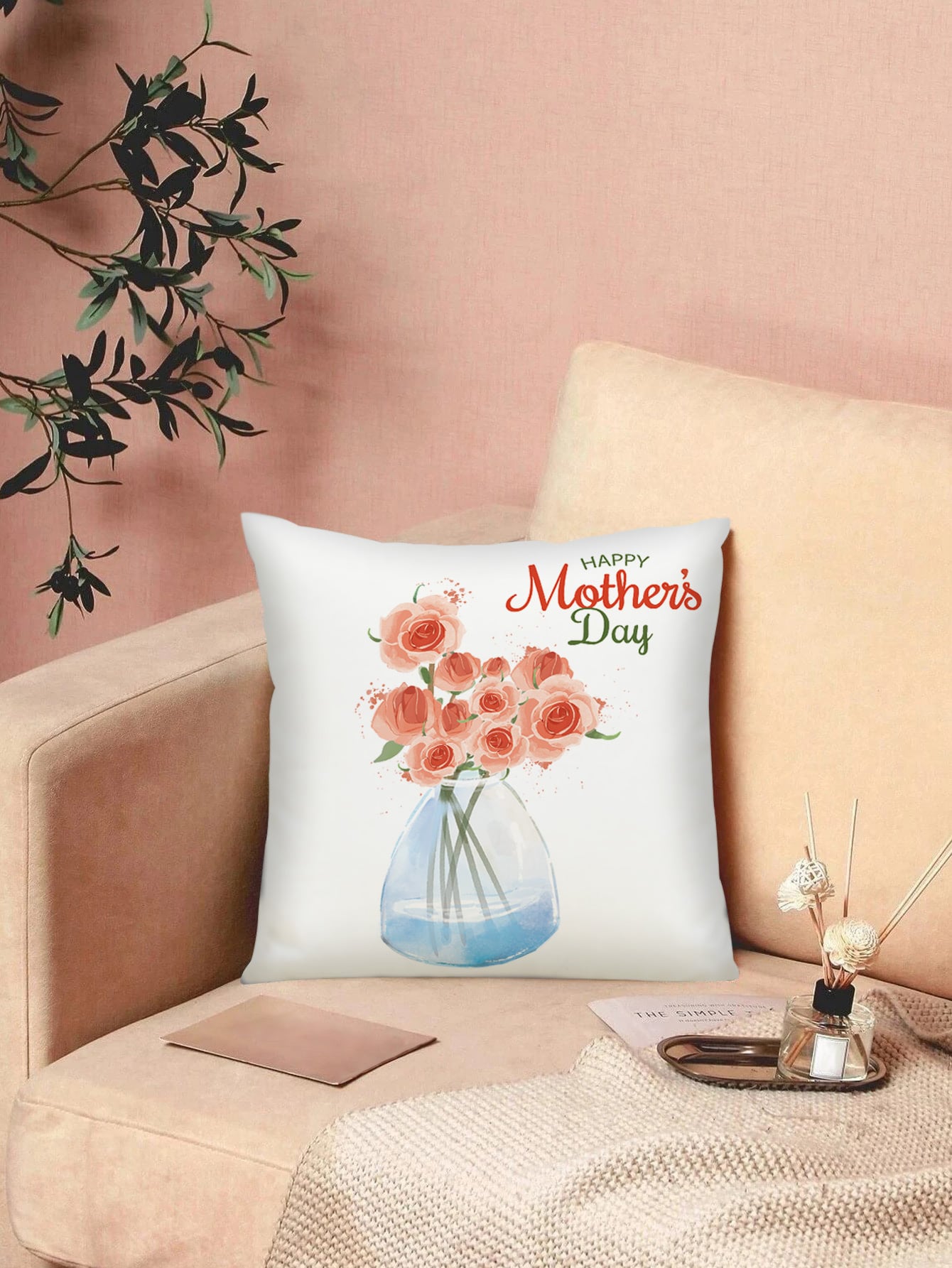 Mother's Day Flower Pattern Decorative Throw Pillow Case, Modern Flannelette Cushion Cover For Living Room, Home Decor, Mother's Day ShopOnlyDeal