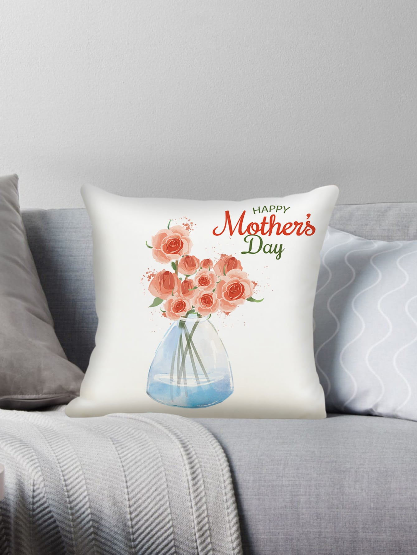 Mother's Day Flower Pattern Decorative Throw Pillow Case, Modern Flannelette Cushion Cover For Living Room, Home Decor, Mother's Day ShopOnlyDeal