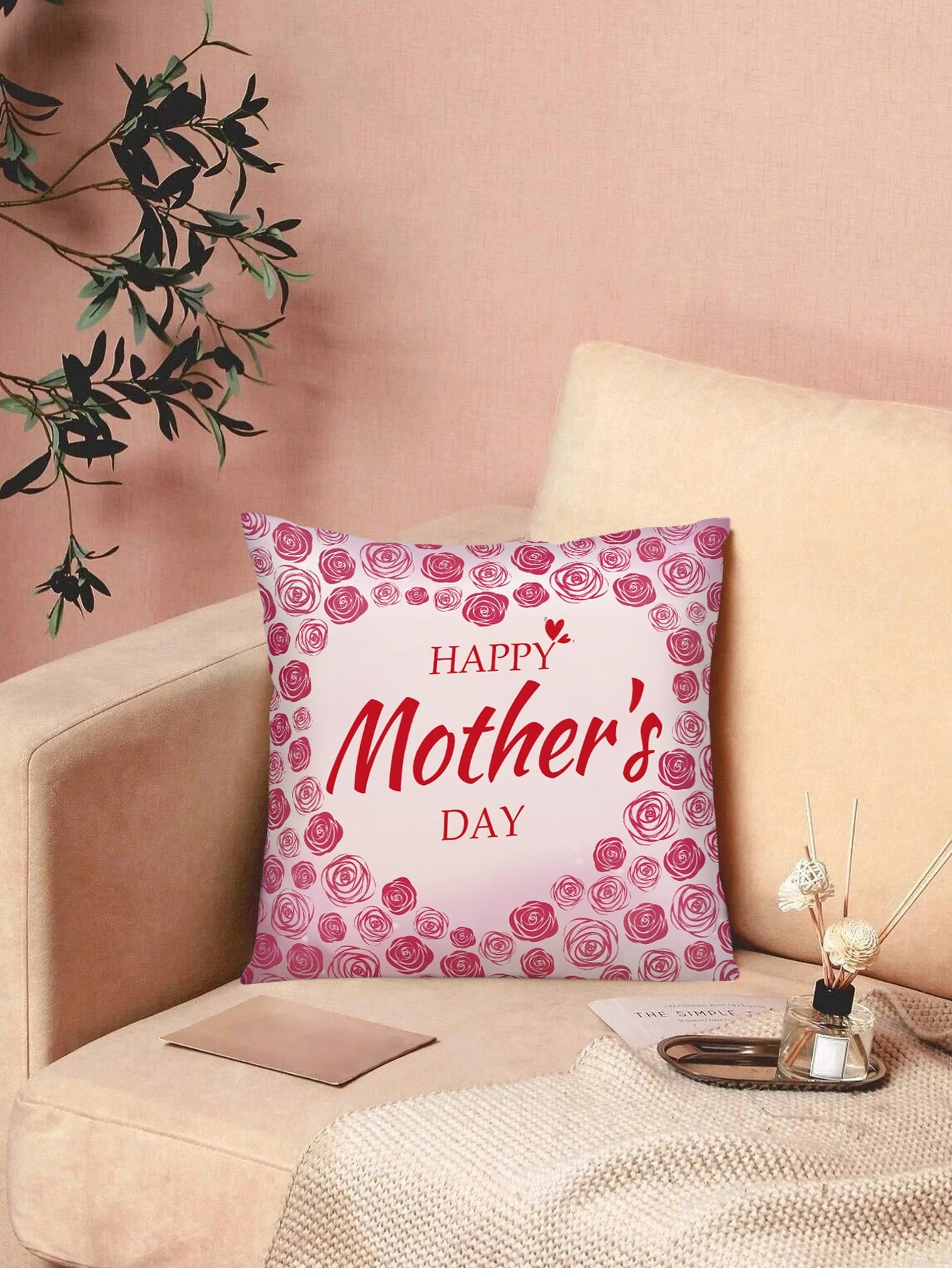 Mother's Day Flower Pattern Decorative Throw Pillow Case, Modern Flannelette Cushion Cover For Living Room, Home Decor, Mother's Day ShopOnlyDeal