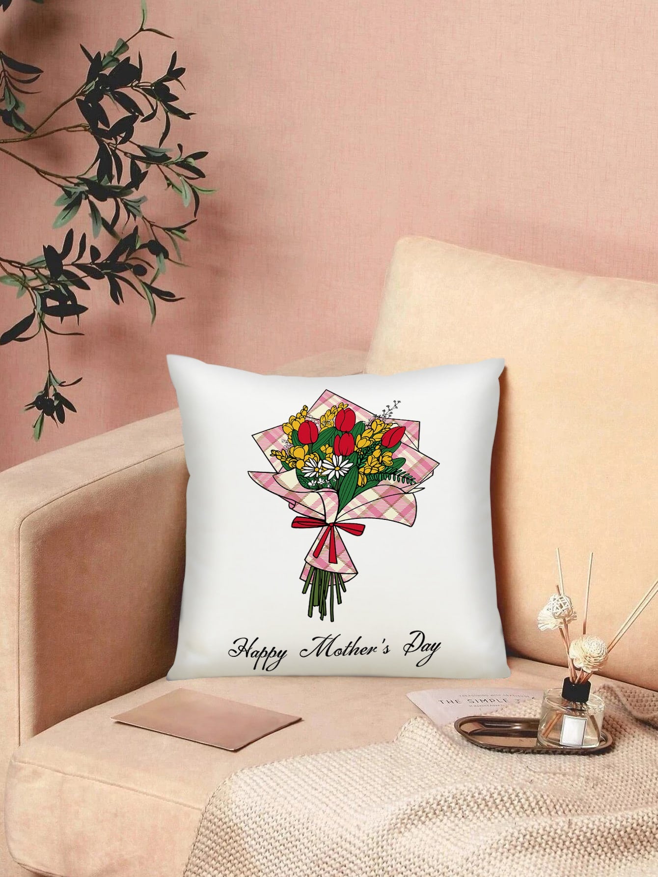 Mother's Day Flower Pattern Decorative Throw Pillow Case, Modern Flannelette Cushion Cover For Living Room, Home Decor, Mother's Day ShopOnlyDeal