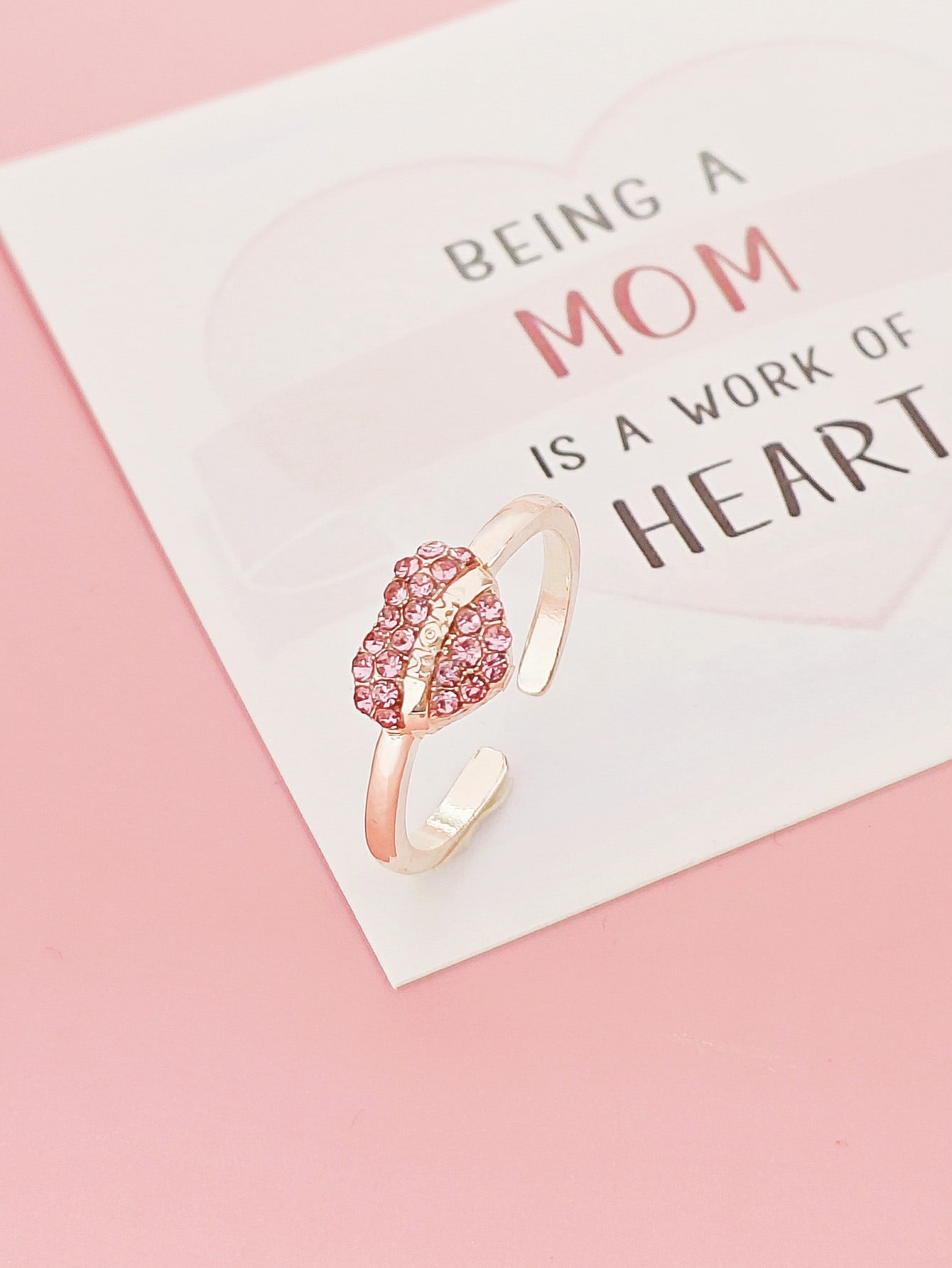 Sparkling Mother's Day Gift Rhinestone Heart Decor Cuff Ring, Surprise Your Mom ShopOnlyDeal