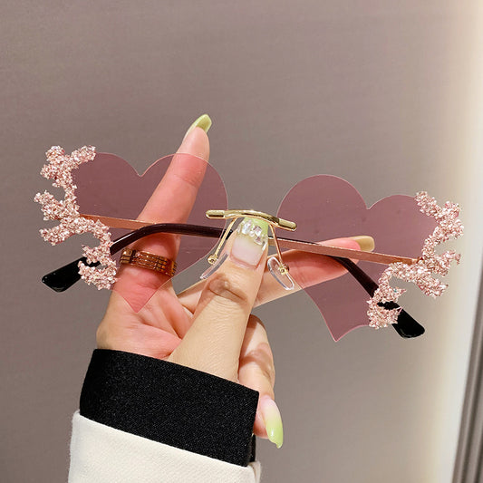 Y2k Glitter Heart Fashion Sunglasses For Women Girls Funny Love Rimless Dopamine Shades Party Club Decorative Glasses - Jewelry & Accessories - Temu ShopOnlyDeal