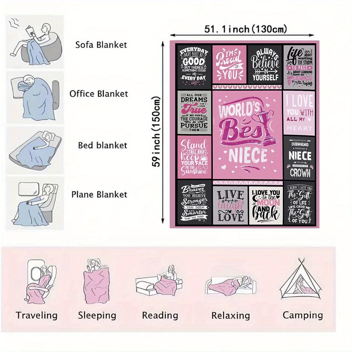 Blanket Gift For Niece, Multi-purpose Printing Blanket For Outdoor Beach Camping Sofa Pet Office Flannel Blanket, Throw Blanket Living Room Decoration Flannel Holiday Blanket For All Season - Temu ShopOnlyDeal