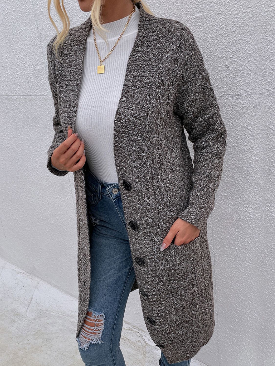 Effortless Elegance: Button Down Longline Cardigan with Pockets ShopOnlyDeal