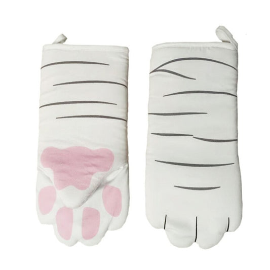 Cute Cartoon Cat Paws 1 pcs Oven Mitts Gloves Long Cotton Baking Insulation Microwave Heat Resistant Non-slip Gloves Animal Design Uptrends