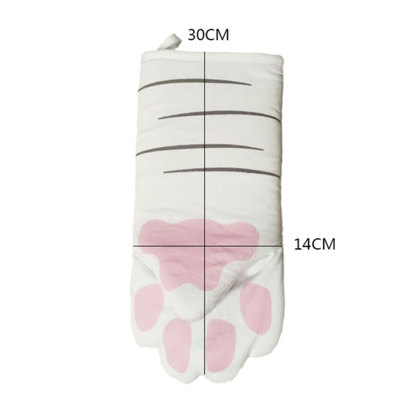 Cute Cartoon Cat Paws 1 pcs Oven Mitts Gloves Long Cotton Baking Insulation Microwave Heat Resistant Non-slip Gloves Animal Design Uptrends