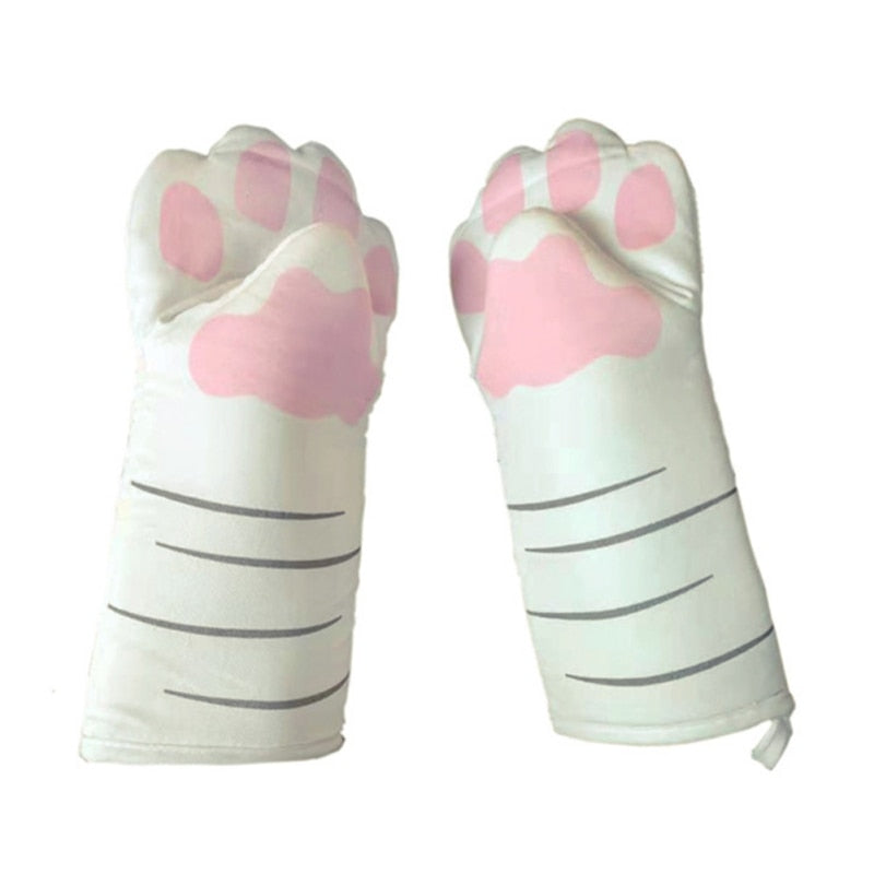 Cute Cartoon Cat Paws 1 pcs Oven Mitts Gloves Long Cotton Baking Insulation Microwave Heat Resistant Non-slip Gloves Animal Design Uptrends