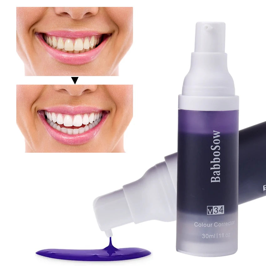V34 Purple Toothpaste Whitening Teeth Reduce Yellow Brightness Show A Bright Smile 30ml Press On Bottle Mouth ShopOnlyDeal